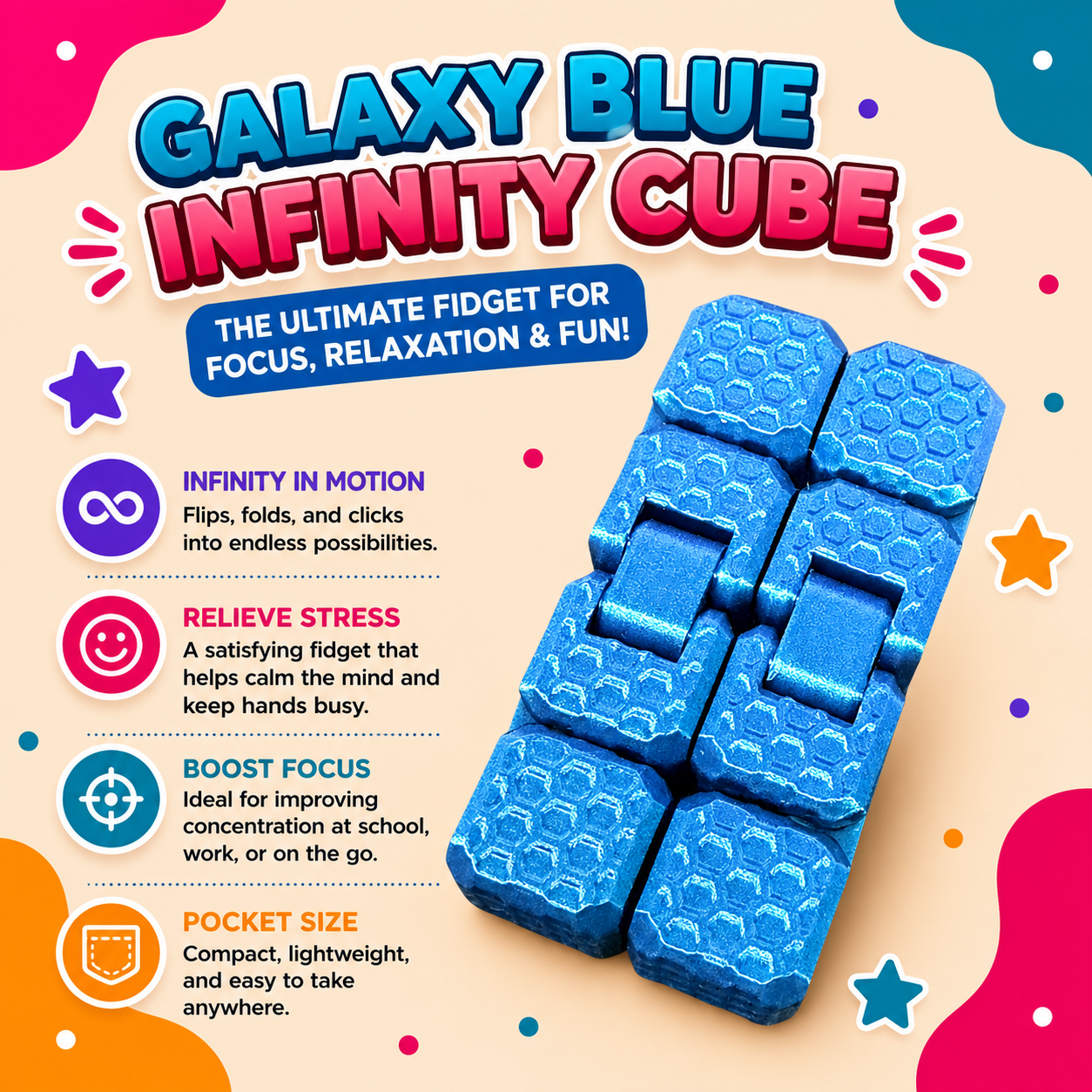 Galaxy Blue Infinity Cube (Honeycomb Texture)