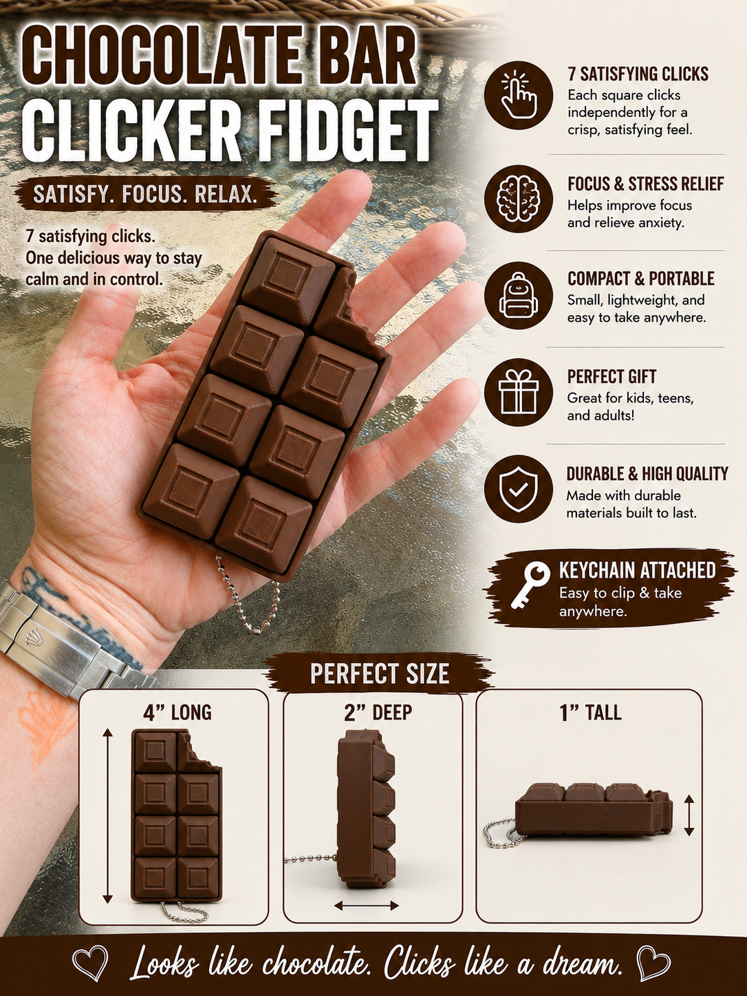 Chocolate Bar With A Bite Fidget Clicker