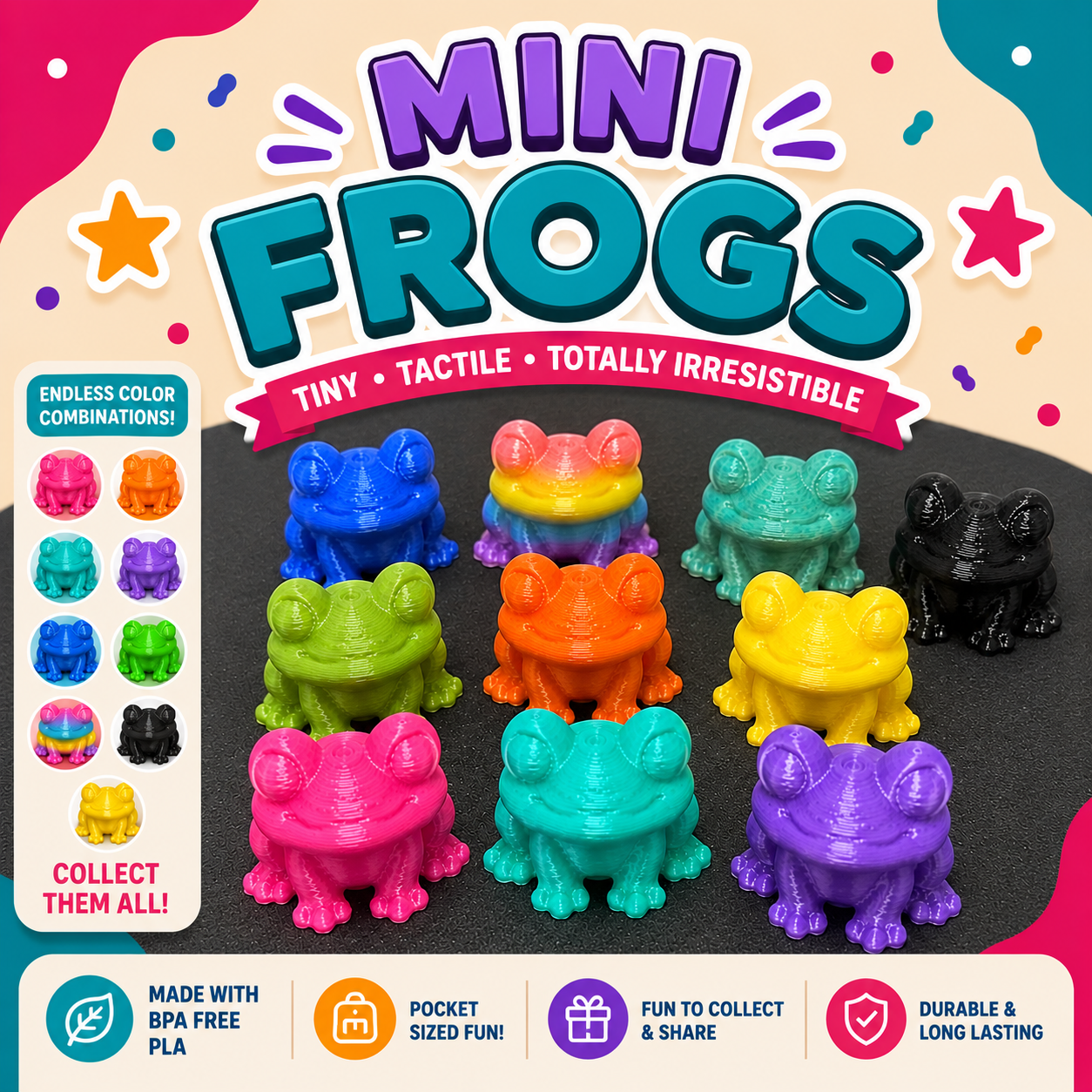 Bag Of Colorful Assorted Mini Frogs