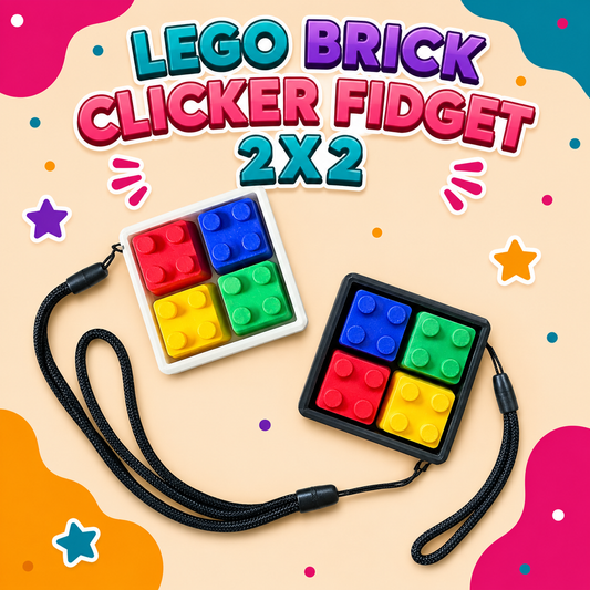Lego Brick 2x2 Fidget Clicker With Strap