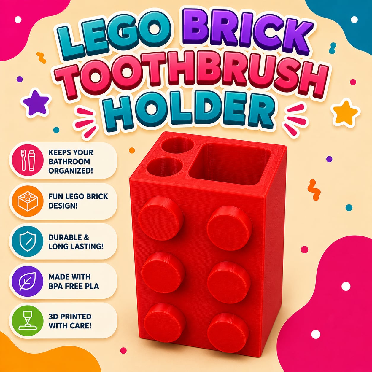 Lego Brick Kids Toothbrush Holder
